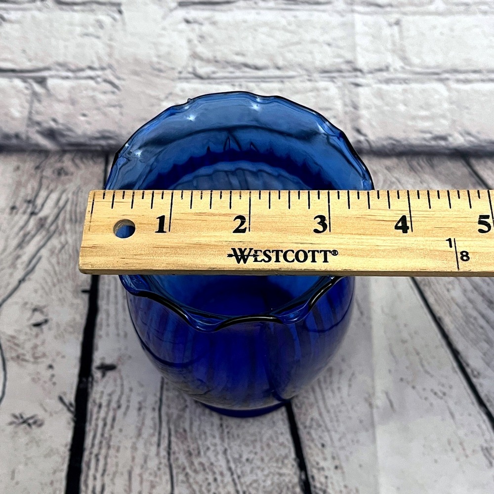 Set of 2 Vintage Cobalt Blue Blown Glass Vases-Anchor Hocking-Indiana Glass - Picture 3 of 9